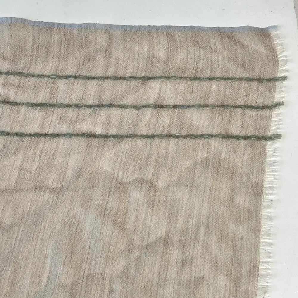 Loro Piana Shawl Wrap Womens Long Beige Cashmere Logo Stripe Scarf Italy